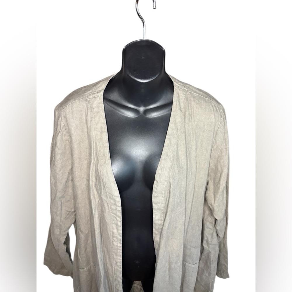 J. JILL Garment Dyed Linen Olive Green Cardigan Jacket Coastal Longline sz L - Picture 3 of 7